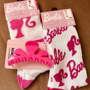 Barbie Bundle! Pink and White Barbie branded Socks with Hair Clip